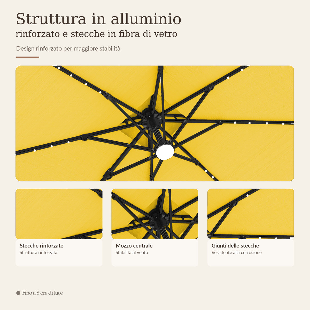 Ombrellone a braccio laterale con LED integrati