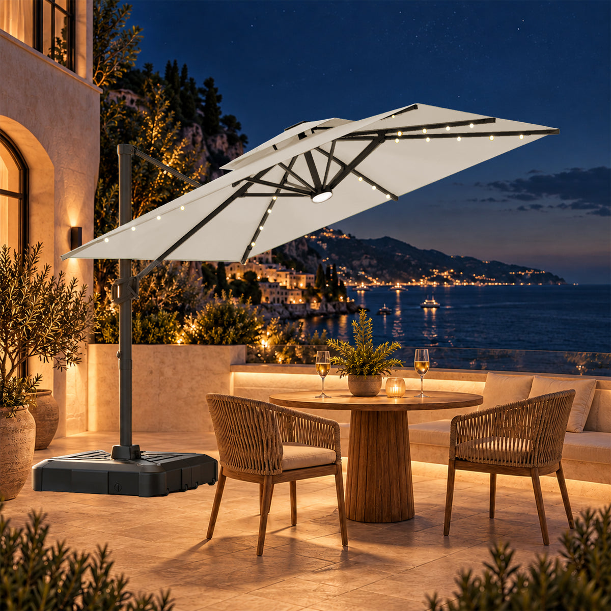 Ombrellone a braccio laterale con LED integrati