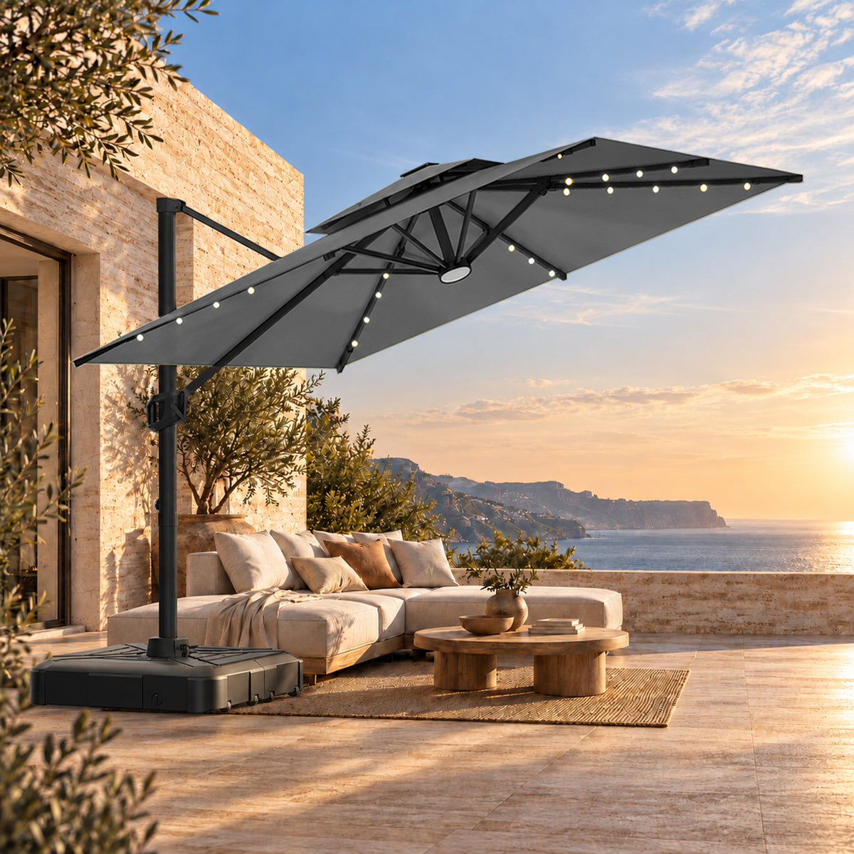 Ombrellone a braccio laterale con LED integrati