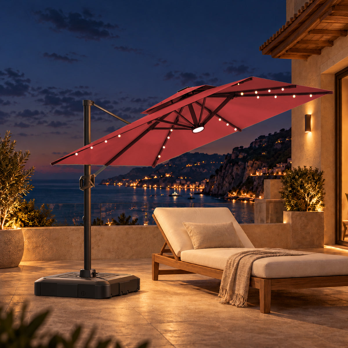 Ombrellone a braccio laterale con LED integrati