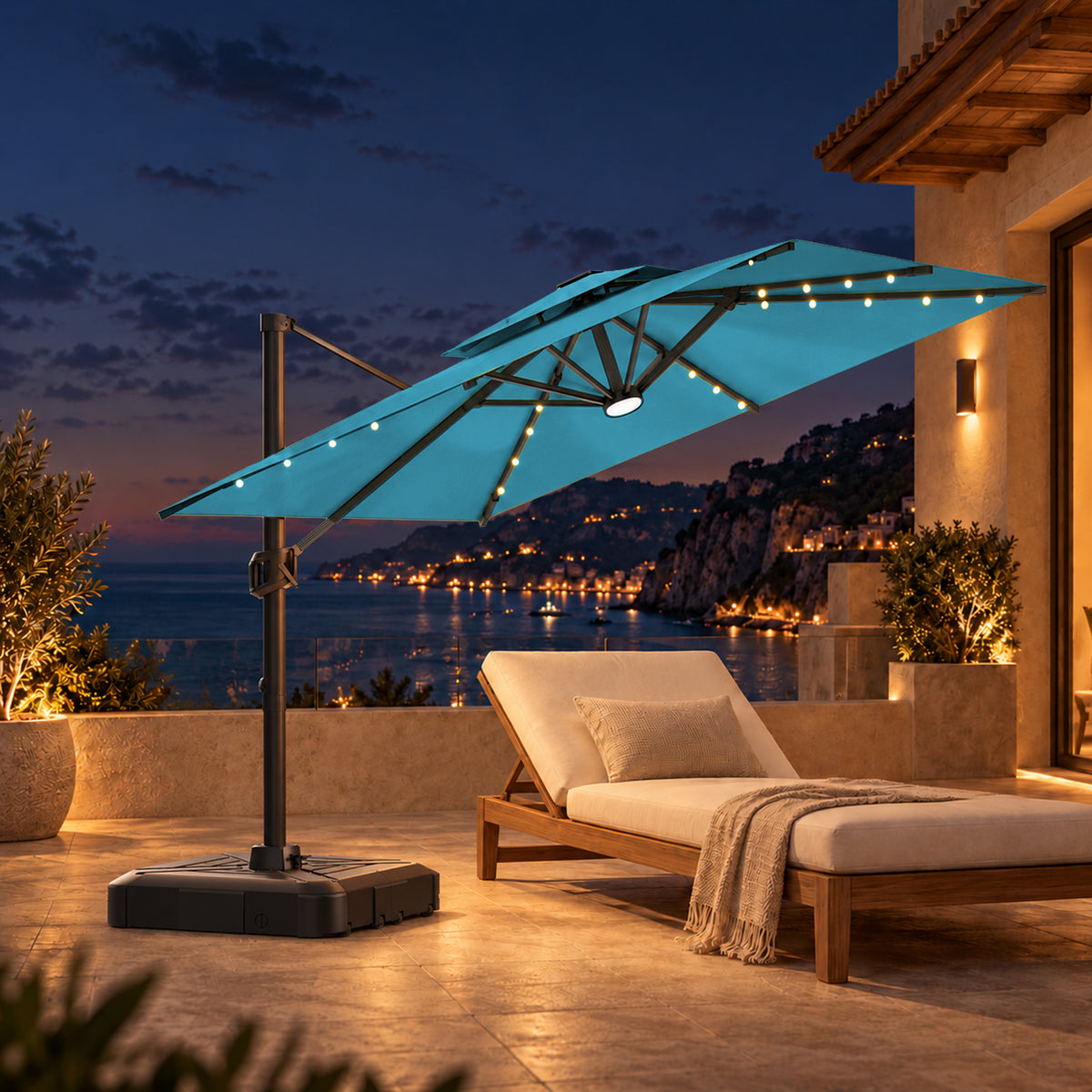 Ombrellone a braccio laterale con LED integrati