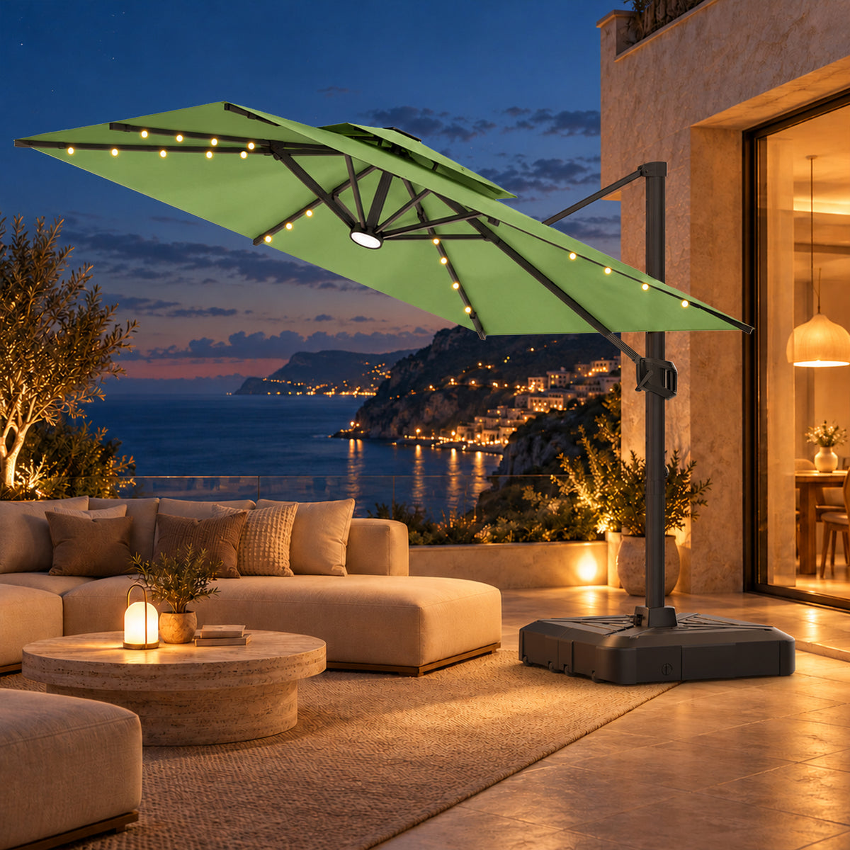 Ombrellone a braccio laterale con LED integrati