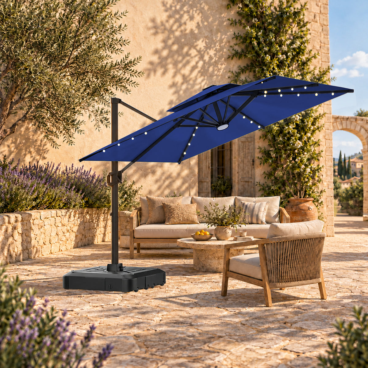 Ombrellone a braccio laterale con LED integrati
