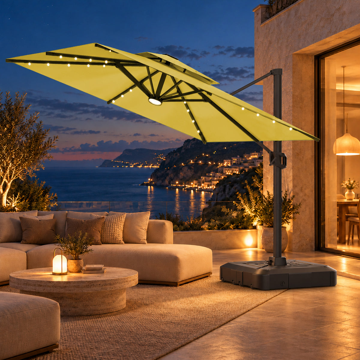 Ombrellone a braccio laterale con LED integrati