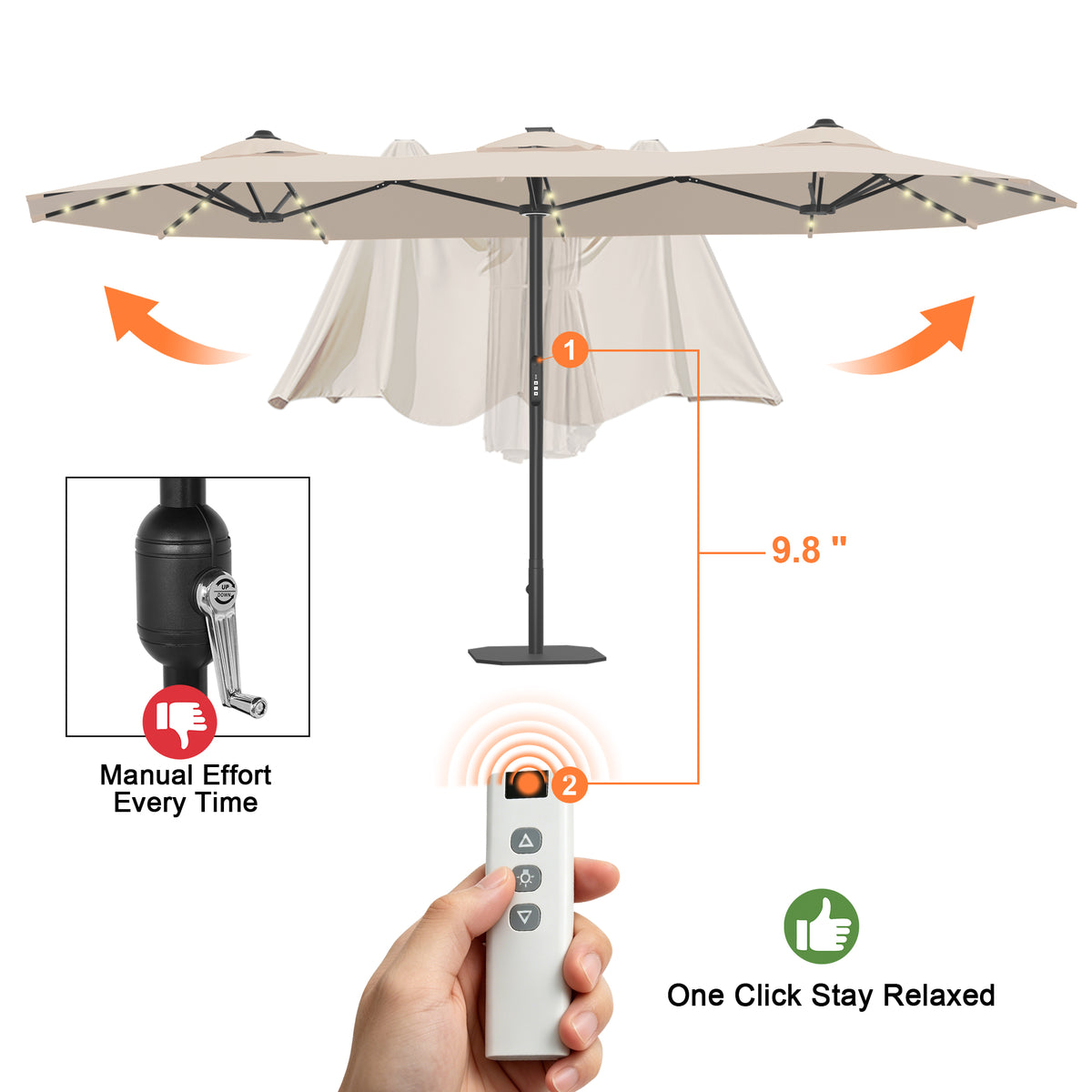 Ombrellone da giardino motorizzato 2,7×4,6 m con luci LED solari
