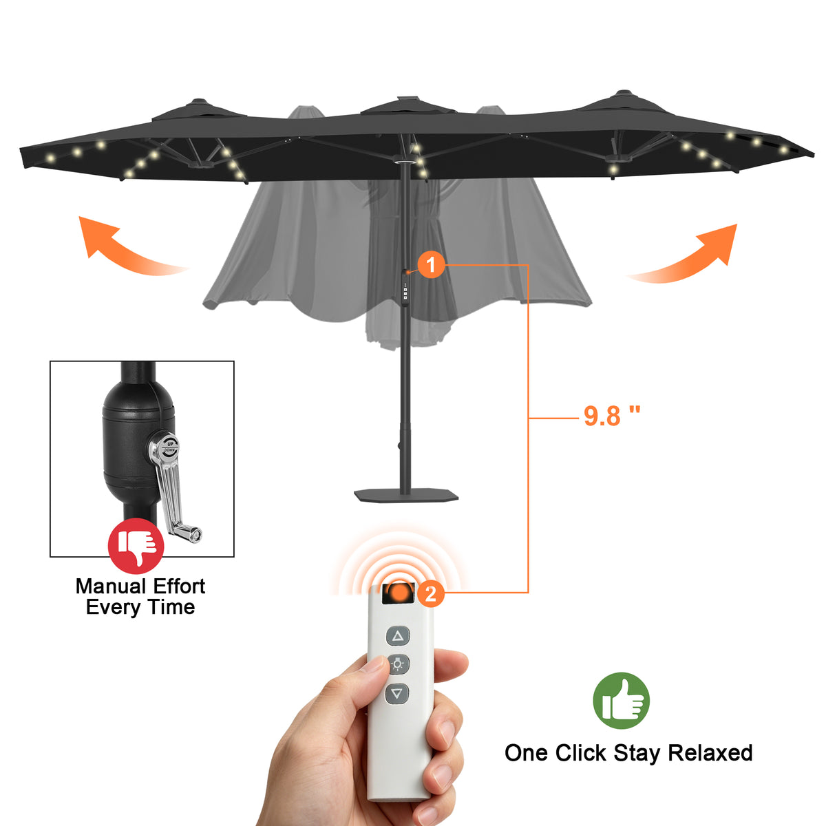Ombrellone da giardino motorizzato 2,7×4,6 m con luci LED solari
