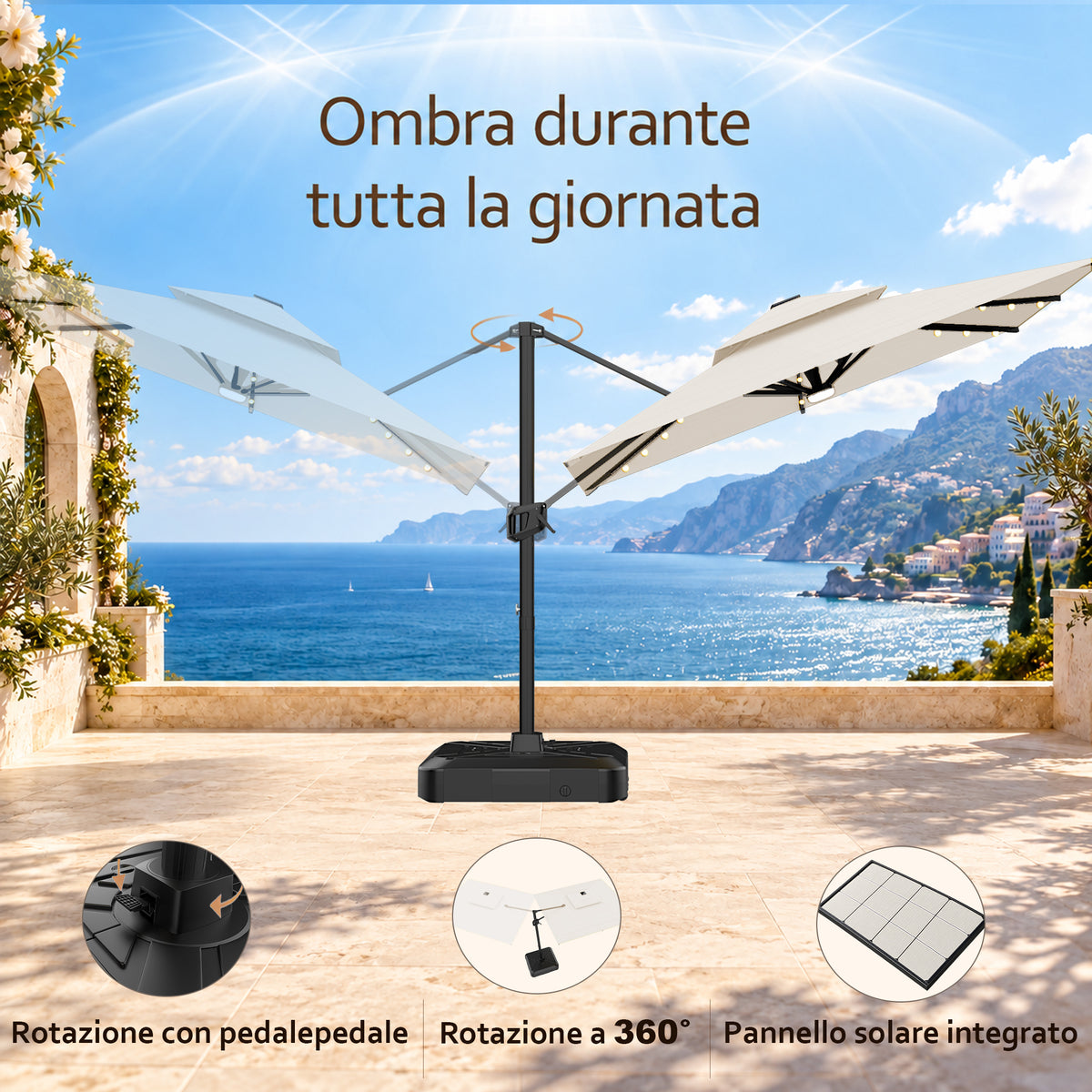 Ombrellone a braccio laterale con LED integrati