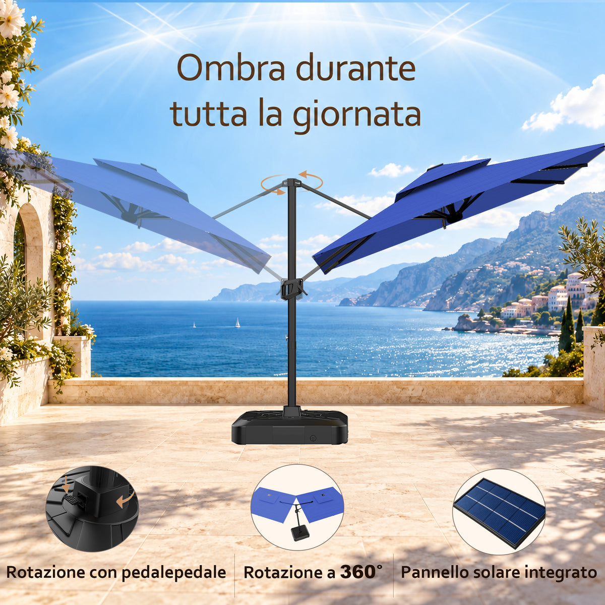 Ombrellone a braccio laterale ad apertura facilitata