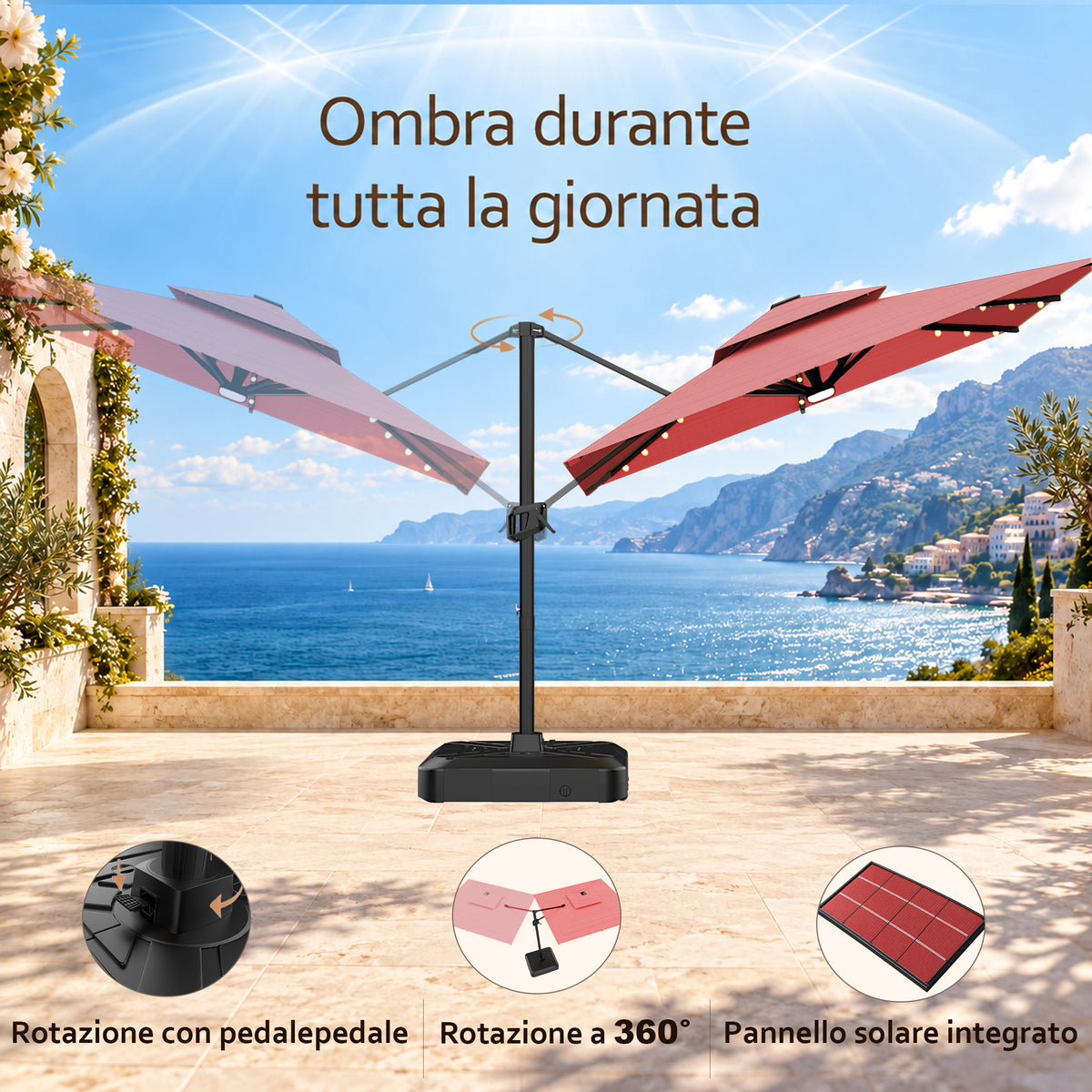 Ombrellone a braccio laterale con LED integrati