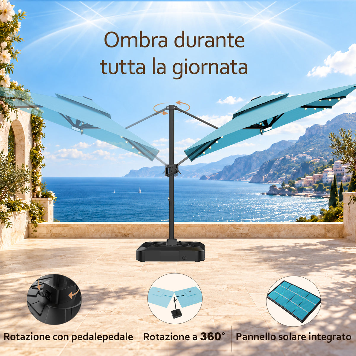 Ombrellone a braccio laterale con LED integrati