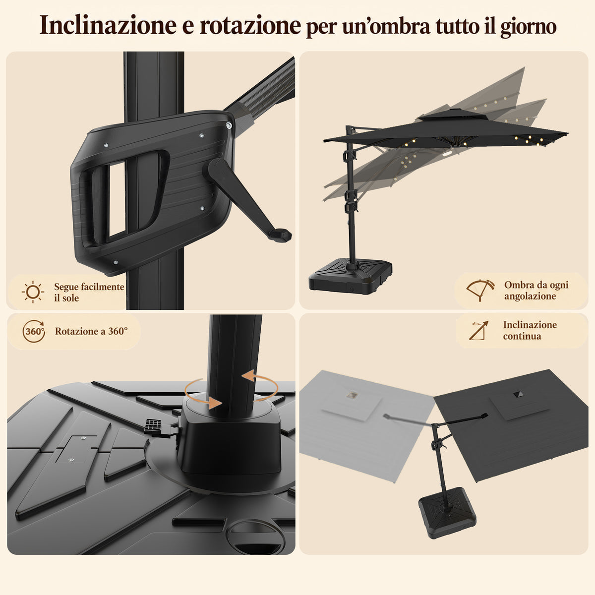 Ombrellone a braccio laterale con LED integrati