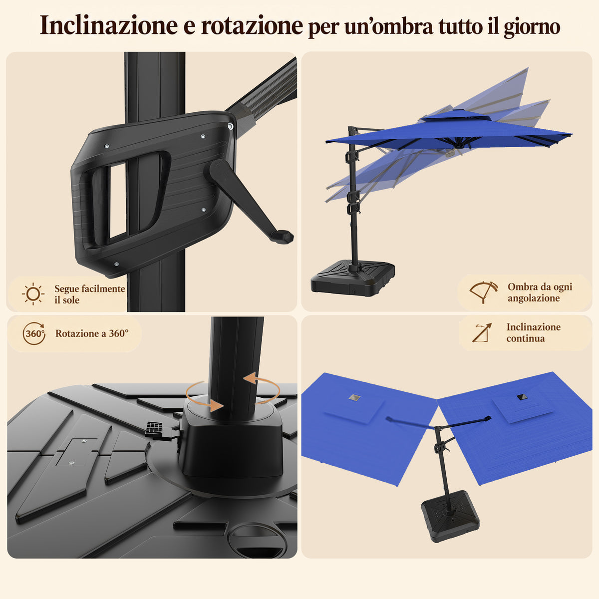 Ombrellone a braccio laterale ad apertura facilitata