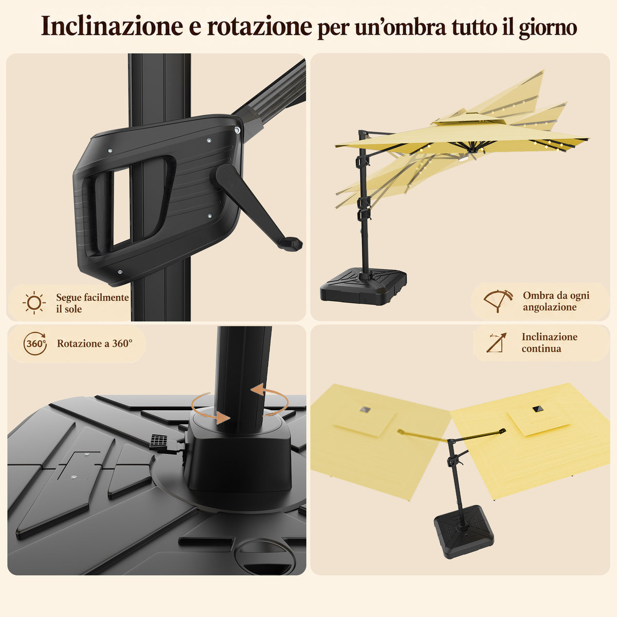 Ombrellone a braccio laterale con LED integrati