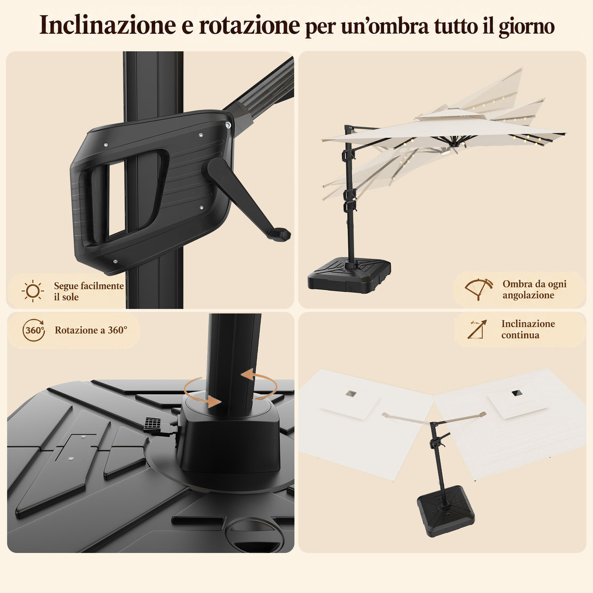 Ombrellone a braccio laterale con LED integrati