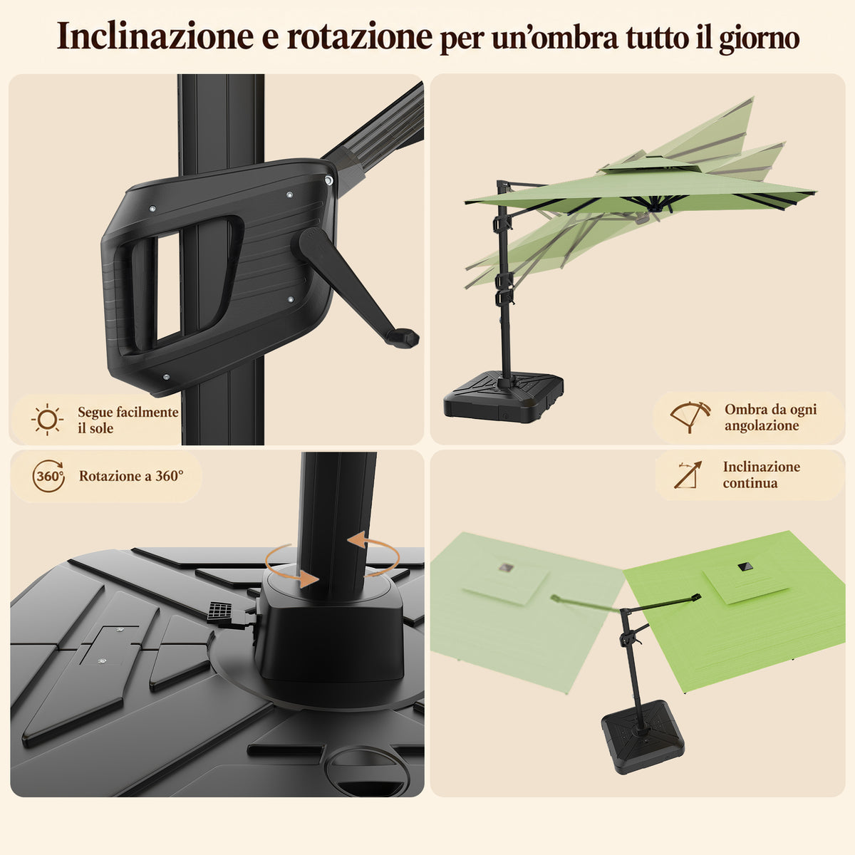 Ombrellone a braccio laterale ad apertura facilitata