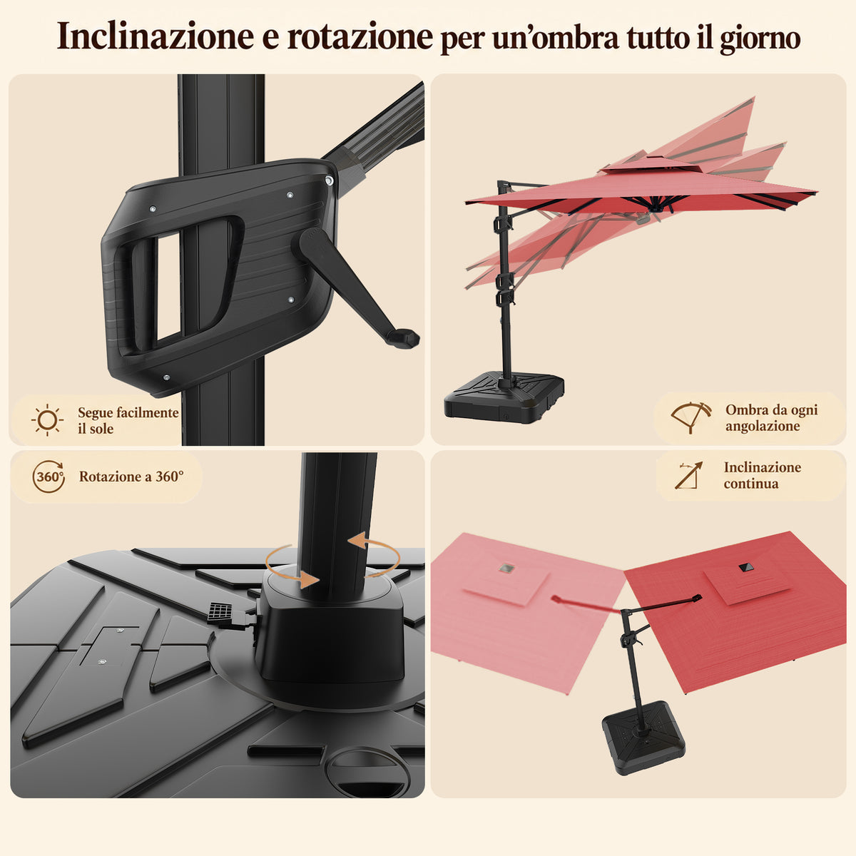 Ombrellone a braccio laterale ad apertura facilitata