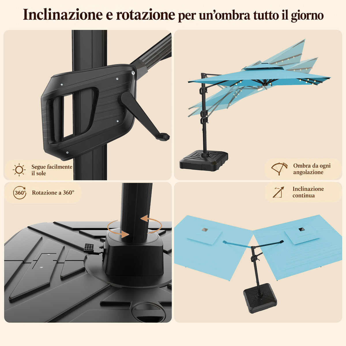 Ombrellone a braccio laterale con LED integrati