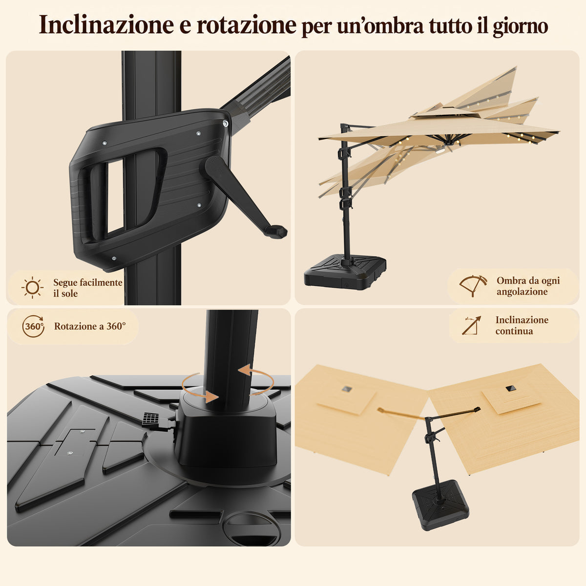 Ombrellone a braccio laterale con LED integrati