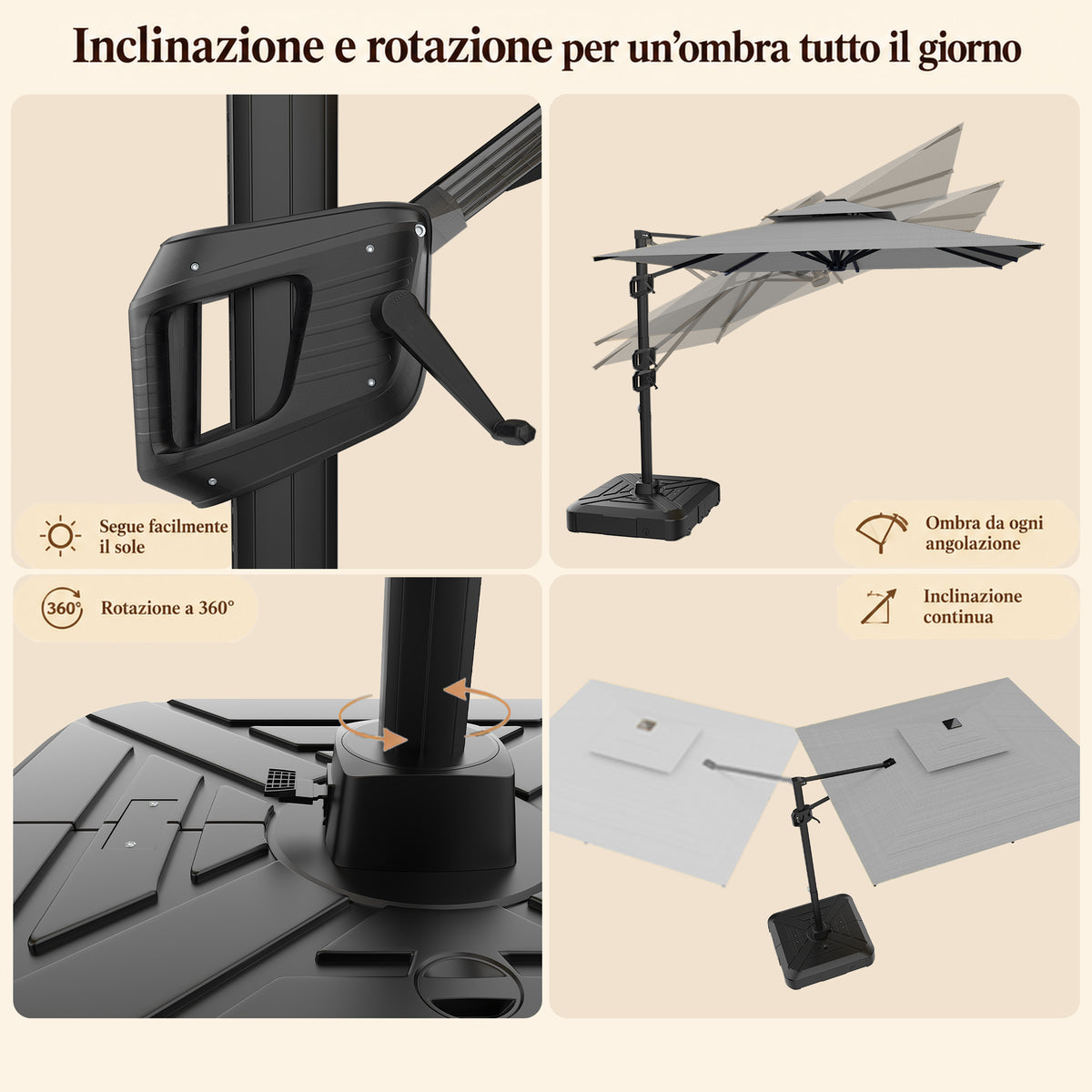 Ombrellone a braccio laterale ad apertura facilitata