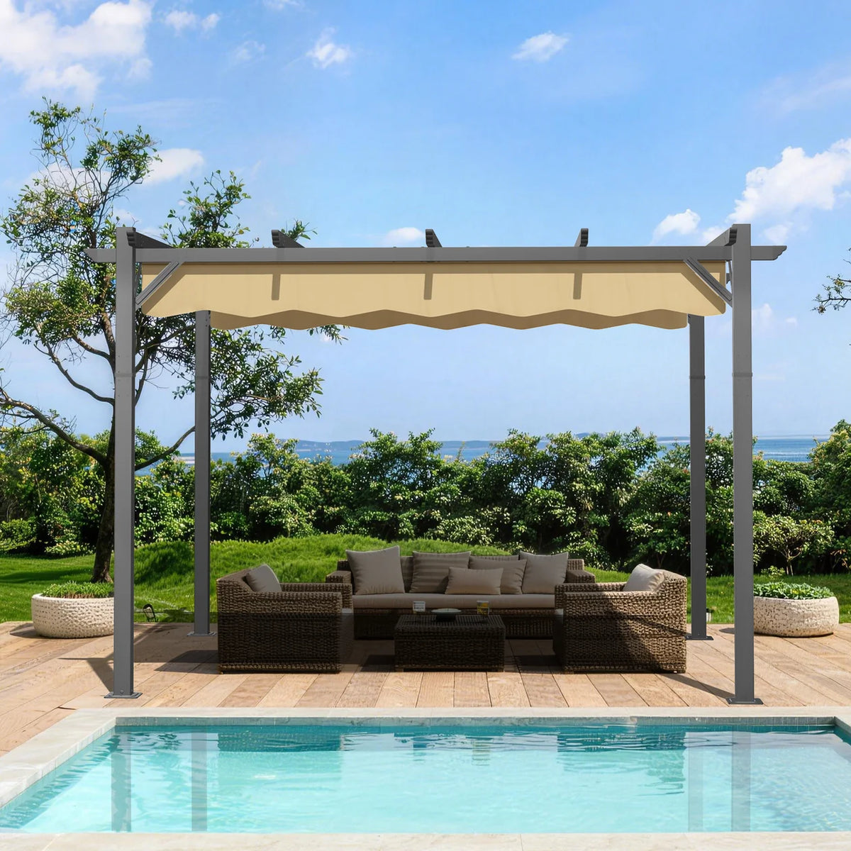 Pergola retrattile da esterno con tetto regolabile in tessuto
