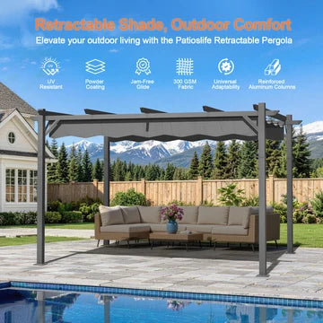 Pergola retrattile da esterno con tetto regolabile in tessuto
