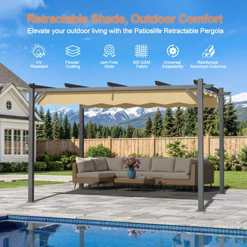 Pergola retrattile da esterno con tetto regolabile in tessuto