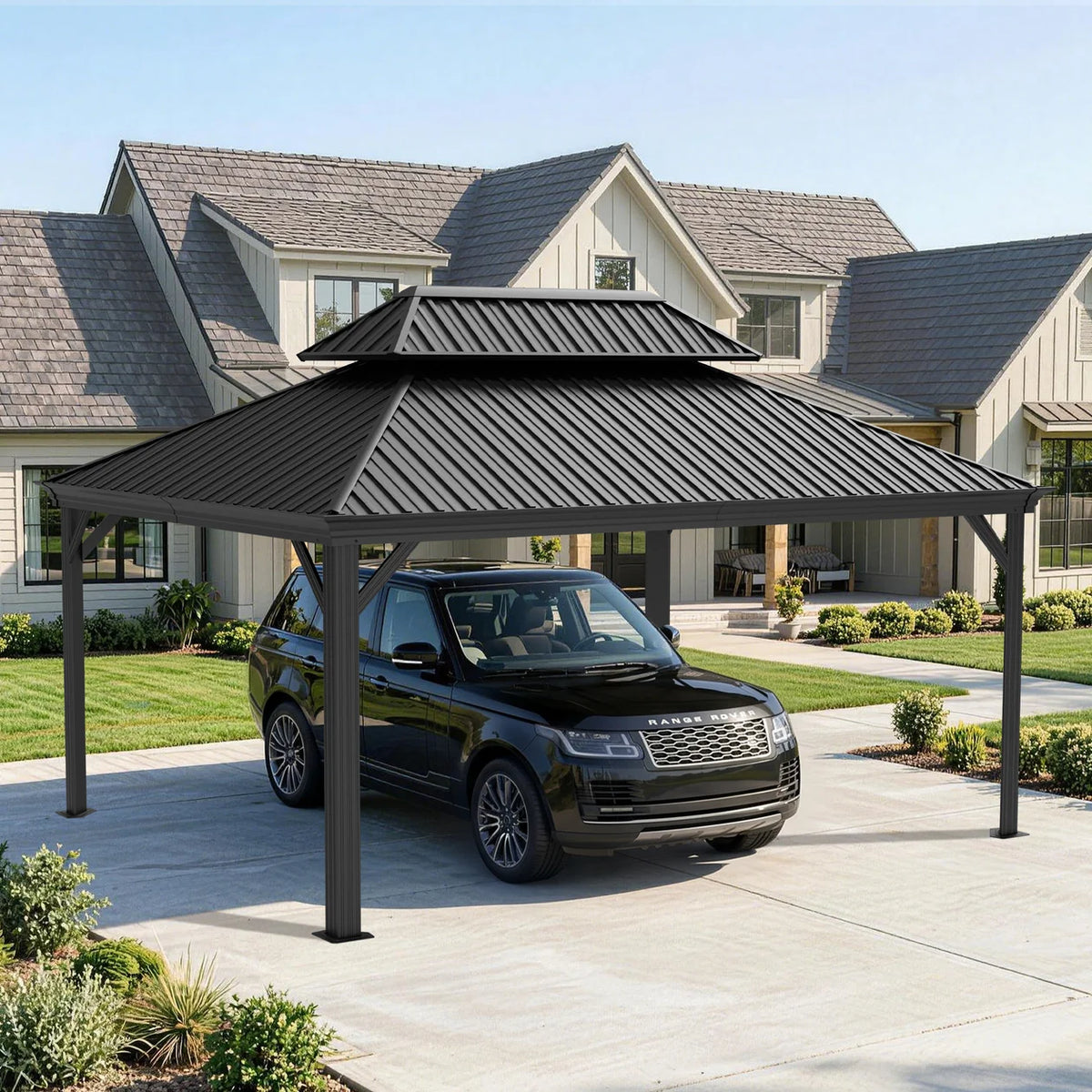 Carport in alluminio con tetto in acciaio per auto e veicoli