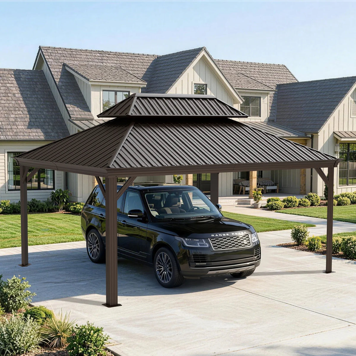 Carport in alluminio con tetto in acciaio per auto e veicoli