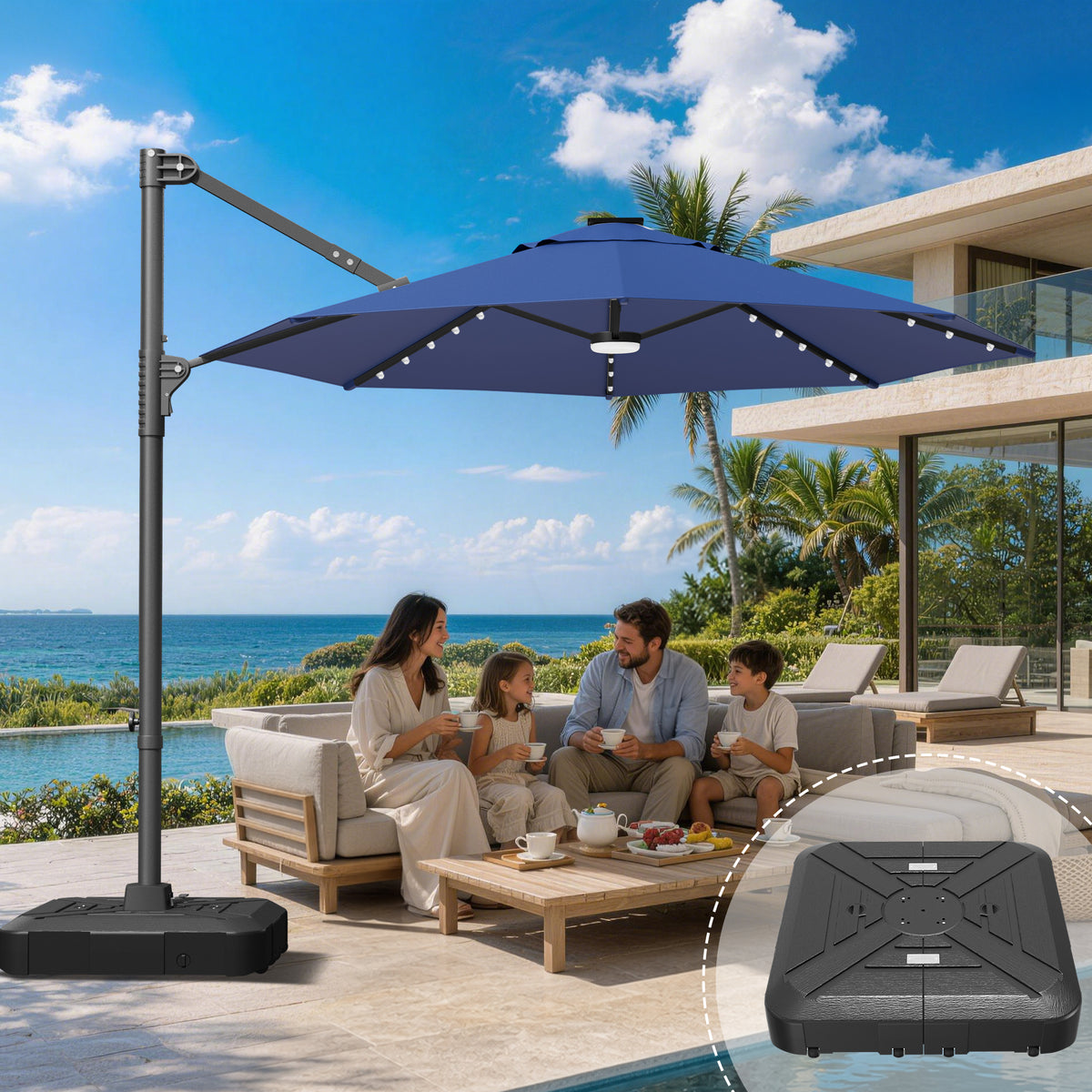 Ombrellone decentrato rotondo da giardino con luci LED solari