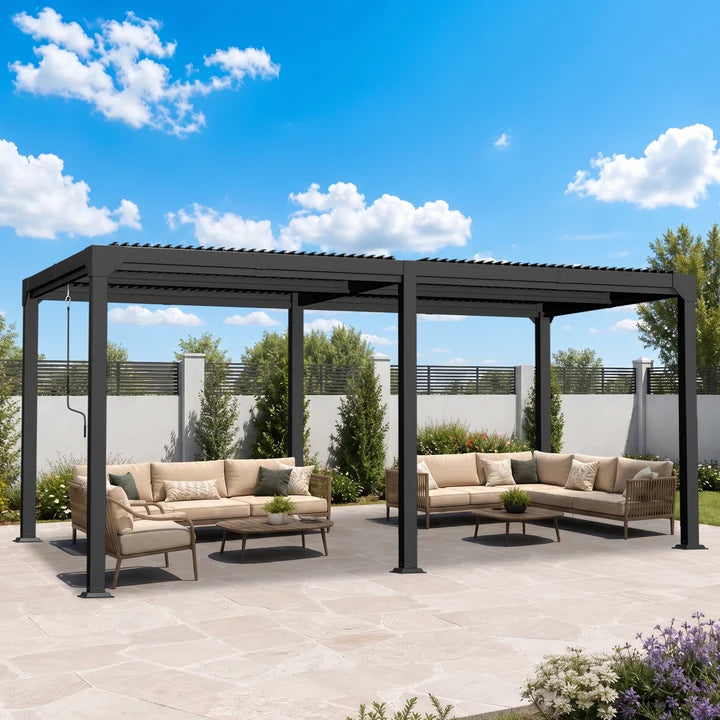 Pergola bioclimatica in alluminio con tetto a lamelle regolabili