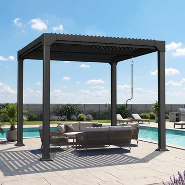 Pergola bioclimatica in alluminio con tetto a lamelle regolabili