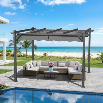 Pergola retrattile da esterno con tetto regolabile in tessuto