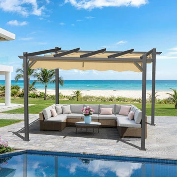 Pergola retrattile da esterno con tetto regolabile in tessuto