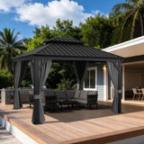 Gazebo da giardino 3,65×4,8 m con tetto rigido in alluminio e tende laterali