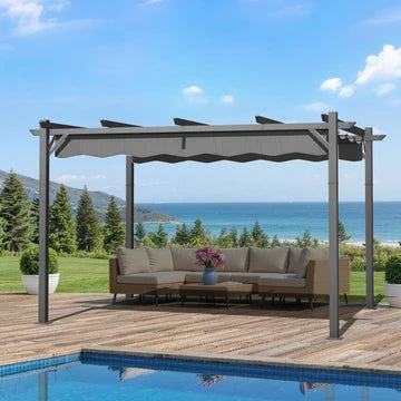 Pergola retrattile da esterno con tetto regolabile in tessuto