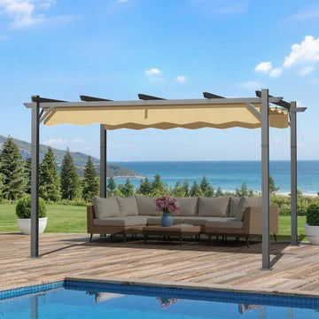 Pergola retrattile da esterno con tetto regolabile in tessuto