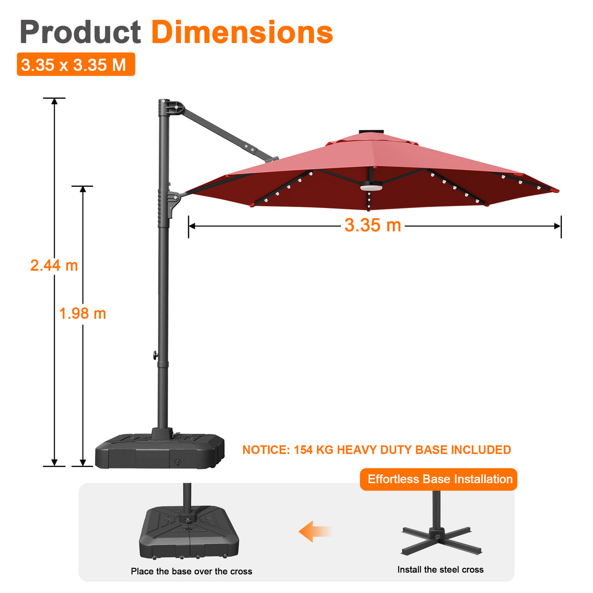Ombrellone decentrato rotondo da giardino con luci LED solari