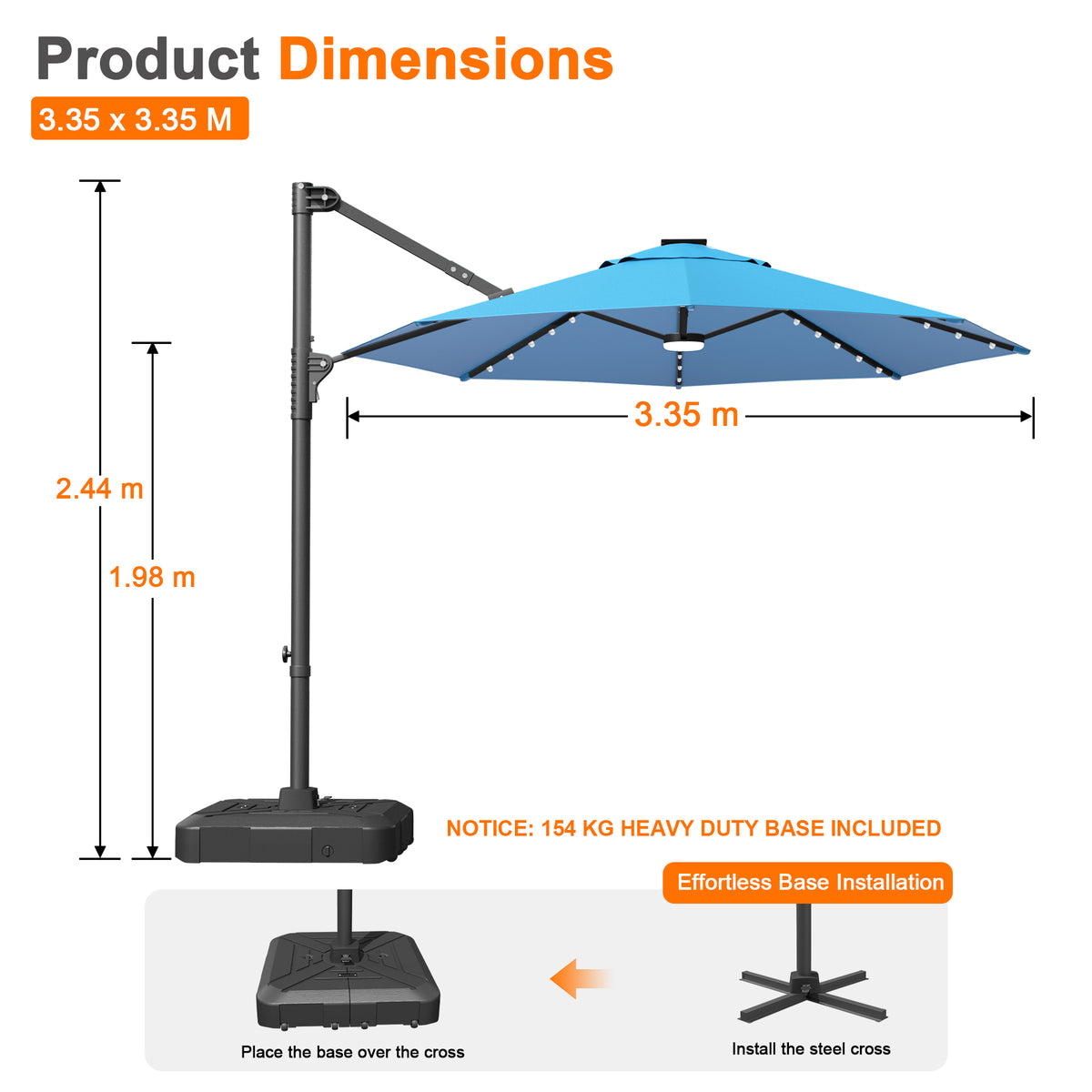 Ombrellone decentrato rotondo da giardino con luci LED solari