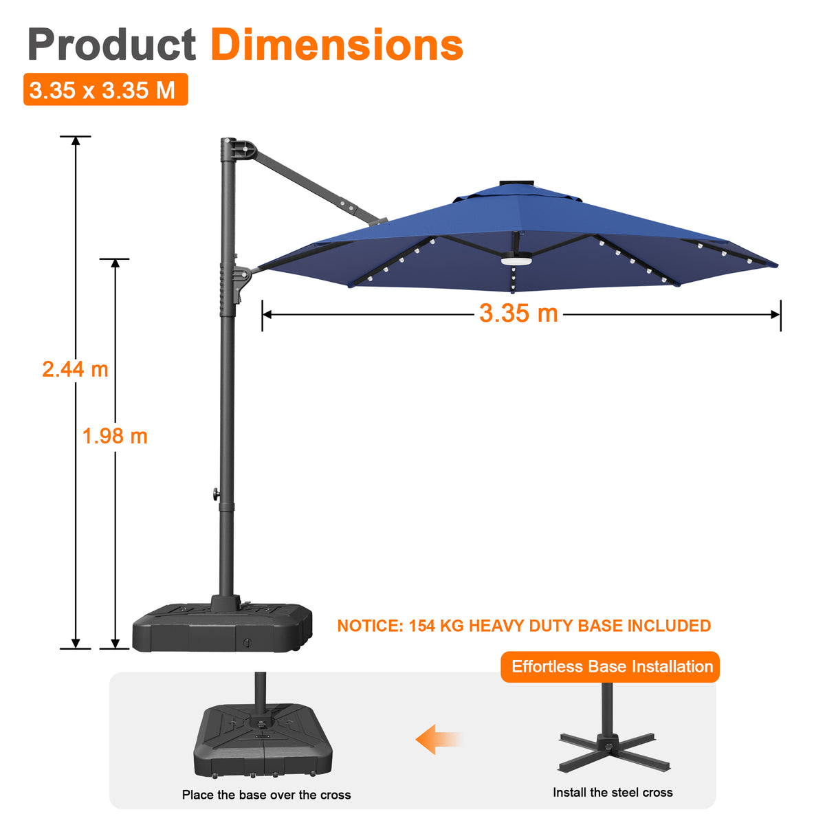 Ombrellone decentrato rotondo da giardino con luci LED solari