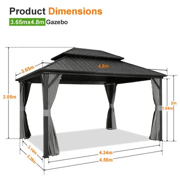 Gazebo da giardino con tetto rigido in alluminio e tende laterali