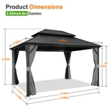 Gazebo da giardino 3,65×4,8 m con tetto rigido in alluminio e tende laterali