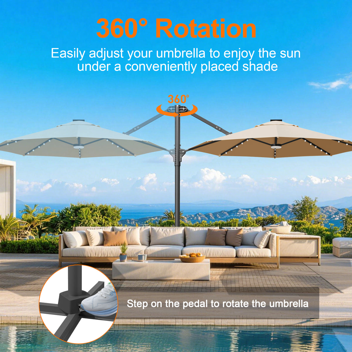 Ombrellone decentrato rotondo da giardino con luci LED solari