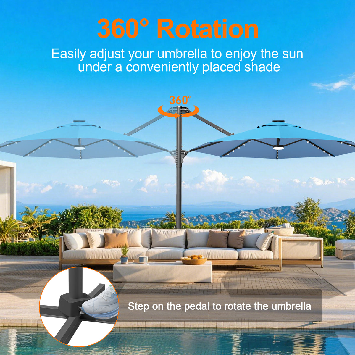 Ombrellone decentrato rotondo da giardino con luci LED solari