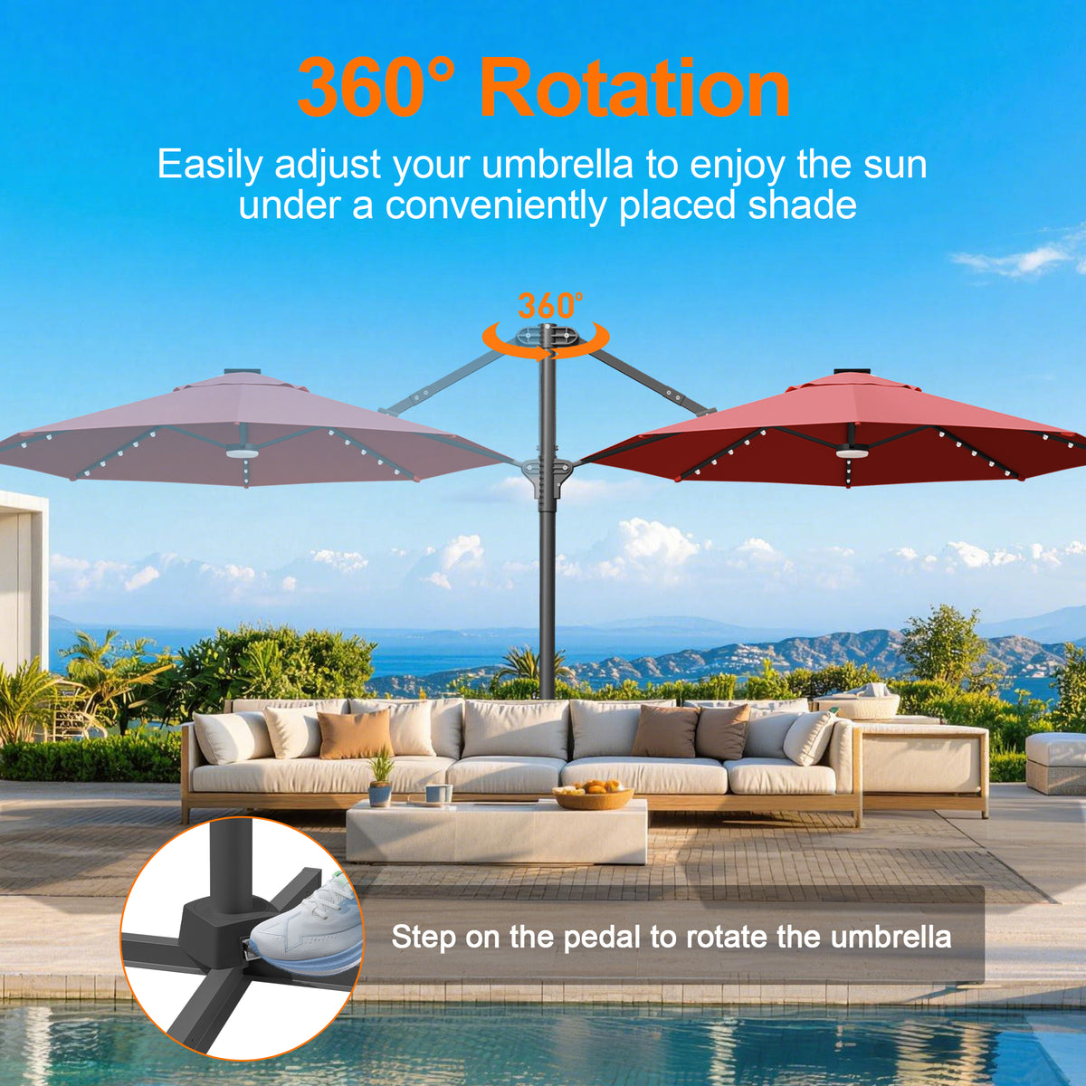Ombrellone decentrato rotondo da giardino con luci LED solari