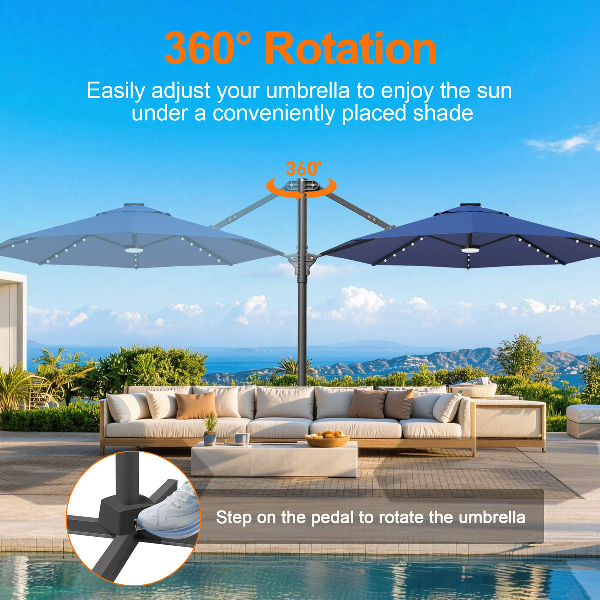 Ombrellone decentrato rotondo da giardino con luci LED solari