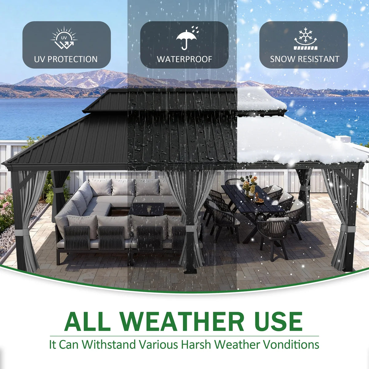 Carport in alluminio con tetto in acciaio per auto e veicoli