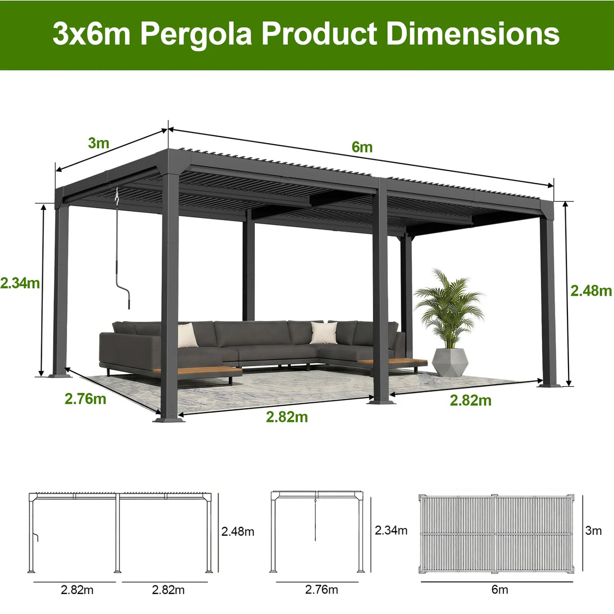 Pergola bioclimatica in alluminio con tetto a lamelle regolabili