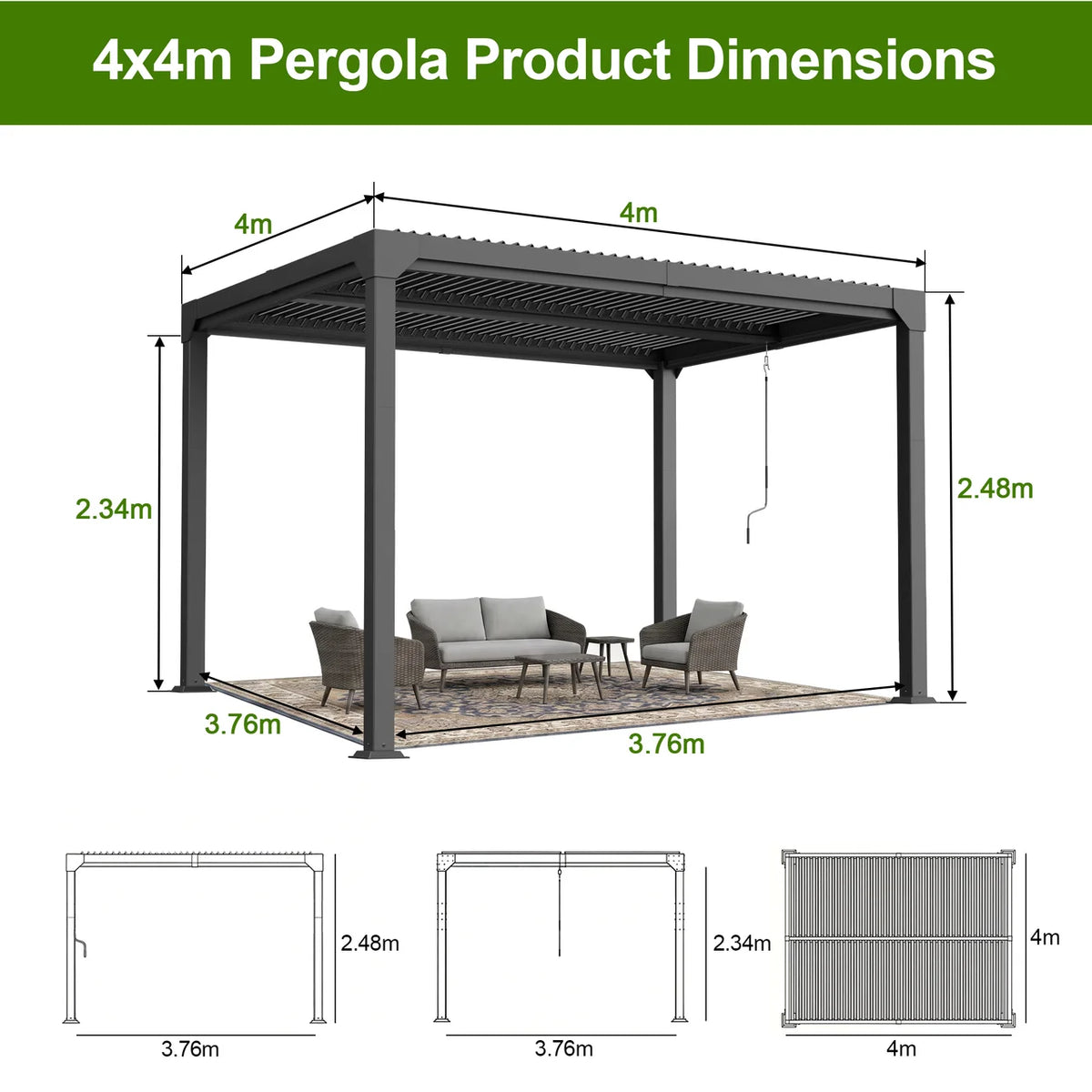 Pergola bioclimatica in alluminio con tetto a lamelle regolabili