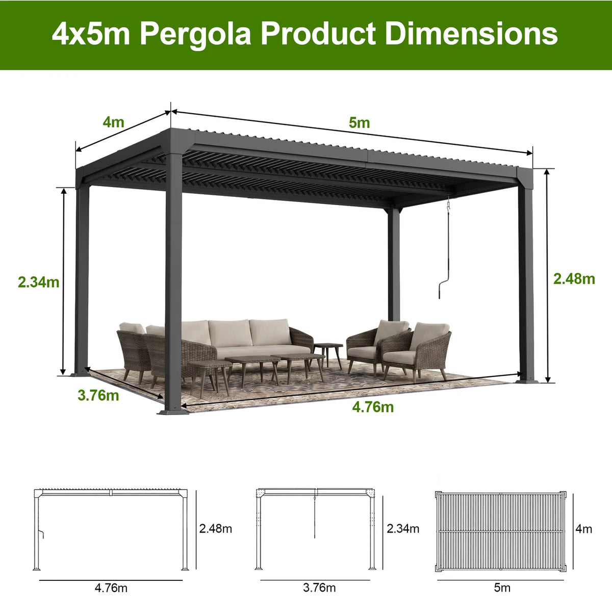 Pergola bioclimatica in alluminio con tetto a lamelle regolabili