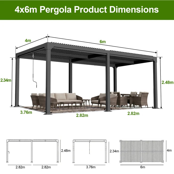 Pergola bioclimatica in alluminio con tetto a lamelle regolabili